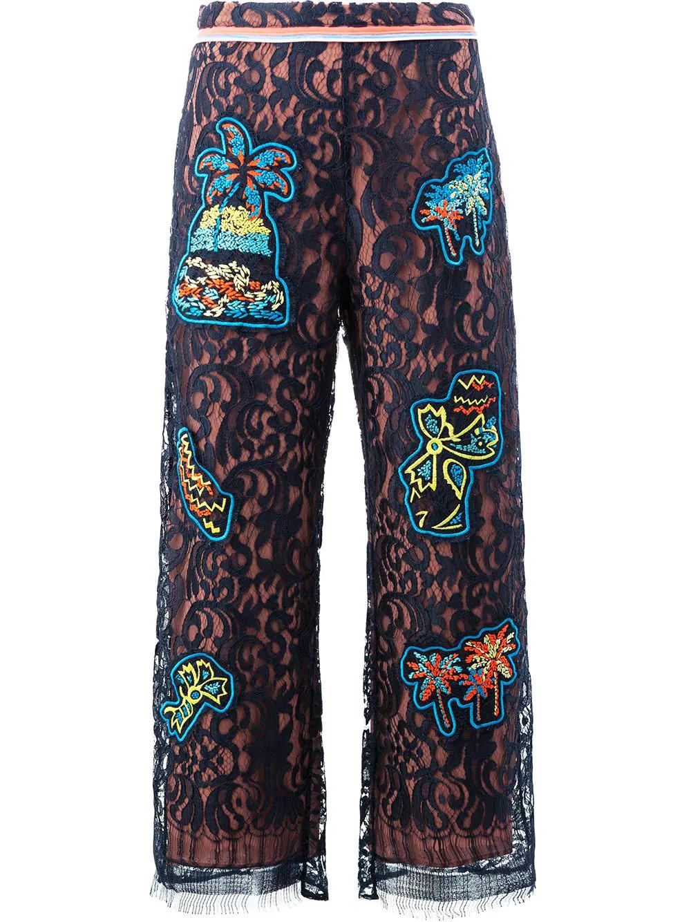 lace patch overlay trousers by PETER PILOTTO