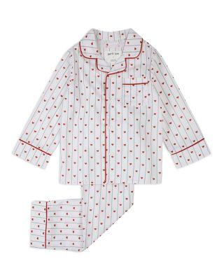 Girls' Striped Hearts Print Button Down Top & Pants Pajama Set - Little Kid by PETIT LEM