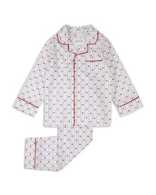 Girls' Striped Hearts Print Button Down Top & Pants Pajama Set - Little Kid by PETIT LEM