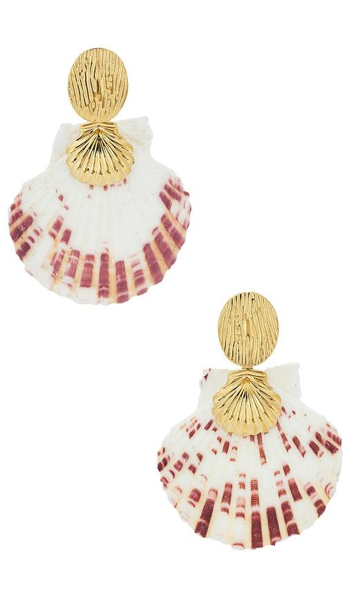 petit moments Embellished Shell Earrings in Neutral by PETIT MOMENTS