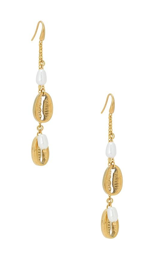 petit moments Puka Drop Charm Earrings in Metallic Gold by PETIT MOMENTS