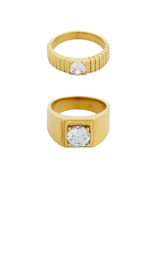 petit moments Round Stone Statement Ring Set Of 2 in Metallic Gold by PETIT MOMENTS