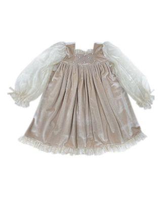Girls' Helena Velour Dress with Organza Puff Sleeves - Baby by PETITE MAISON KIDS