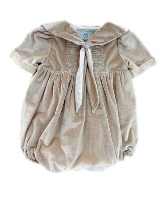 Unisex Petite Maison Helenus Sailor Neck Tie Velour Bubble Romper by PETITE MAISON KIDS