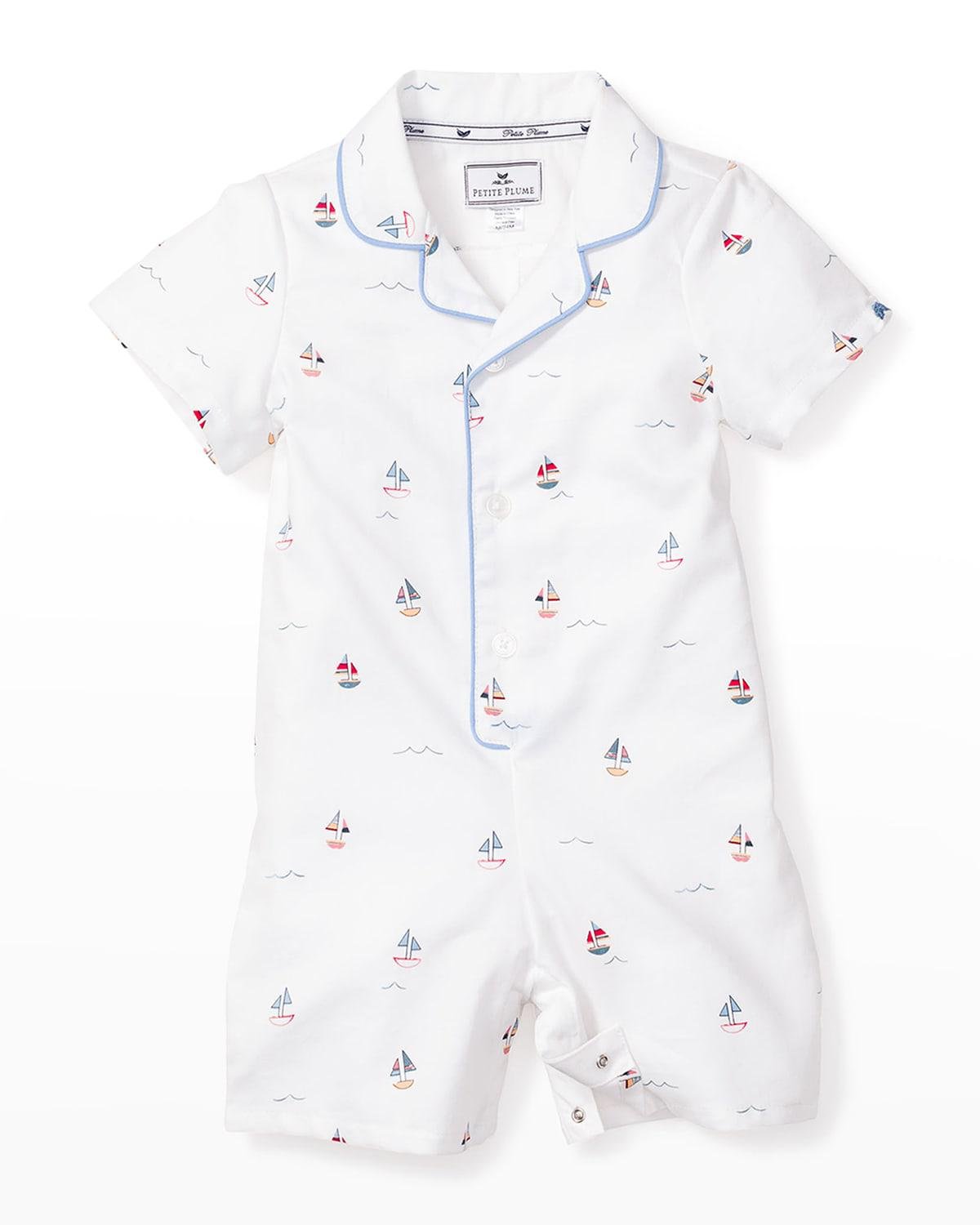 Kid's Sailboat-Print Summer Romper, Size 0-24 Months by PETITE PLUME