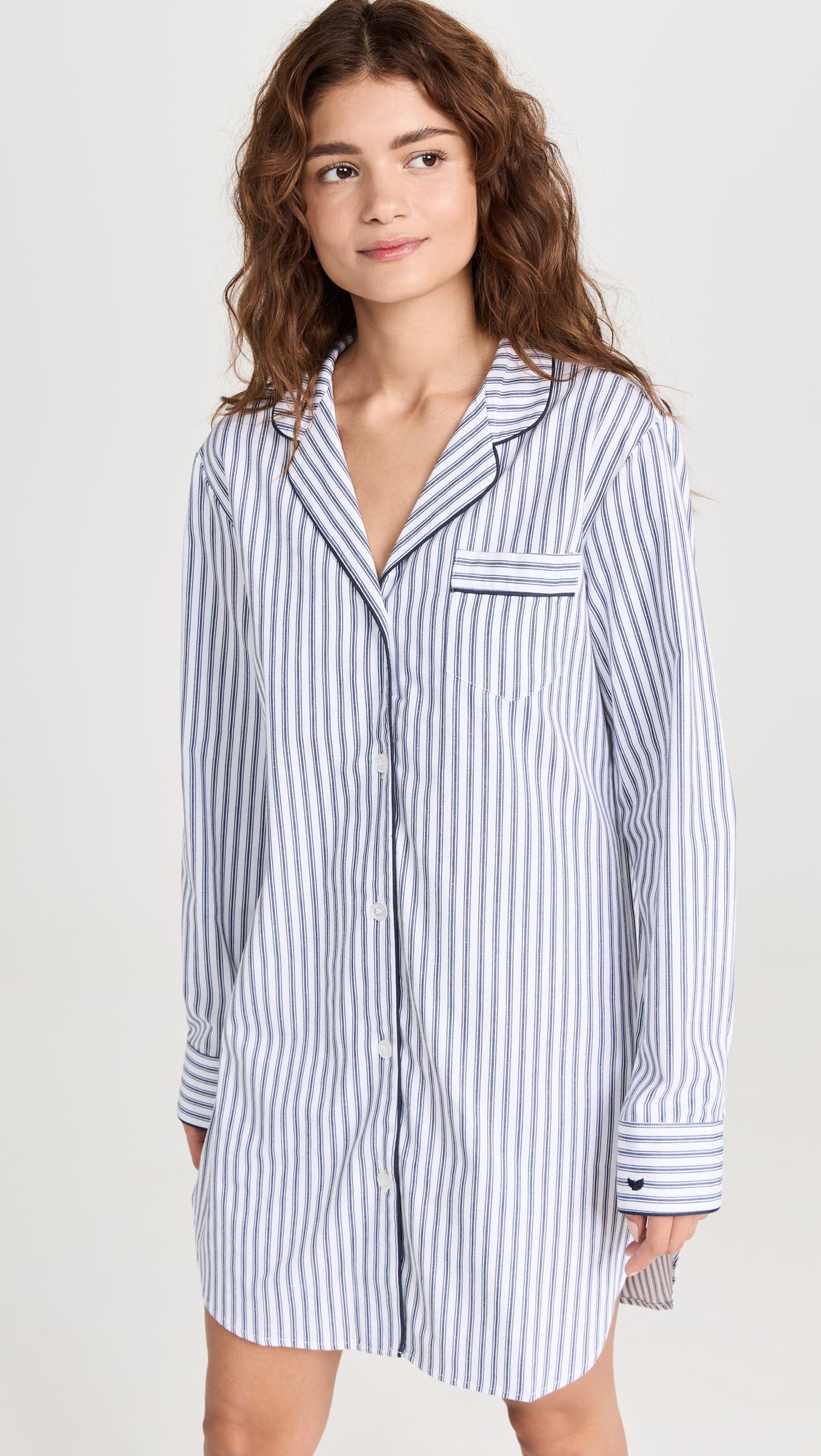 Navy French Ticking Nightshirt by PETITE PLUME