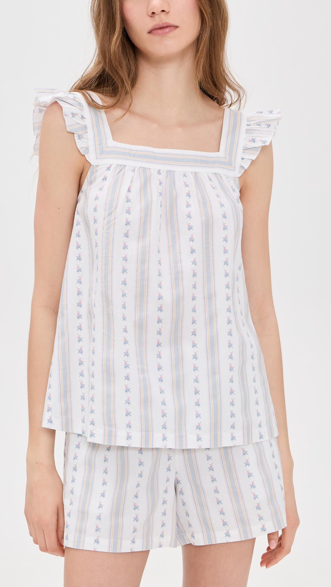 Woven Twill Clara Shorts Set In Cottage Stripe by PETITE PLUME