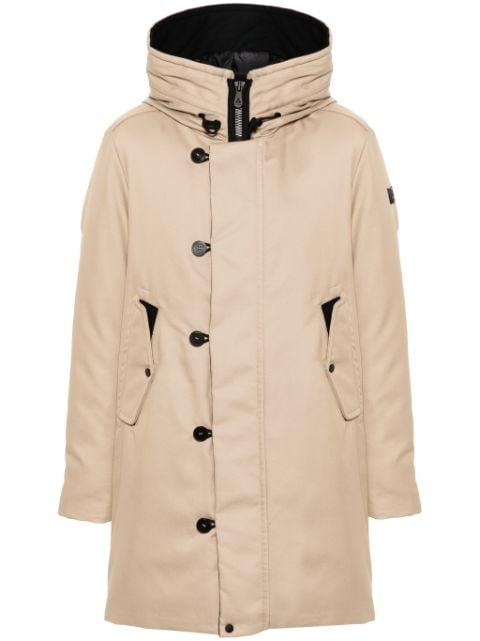 logo-patch parka coat by PEUTEREY