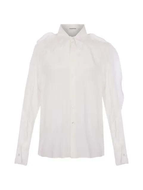ruffled-shoulder silk shirt by PHAEONIA