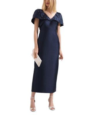 Erina Navy Satin Twill Midi Dress by PHASE EIGHT
