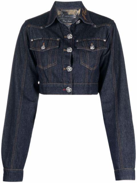 Chains cropped denim jacket by PHILIPP PLEIN