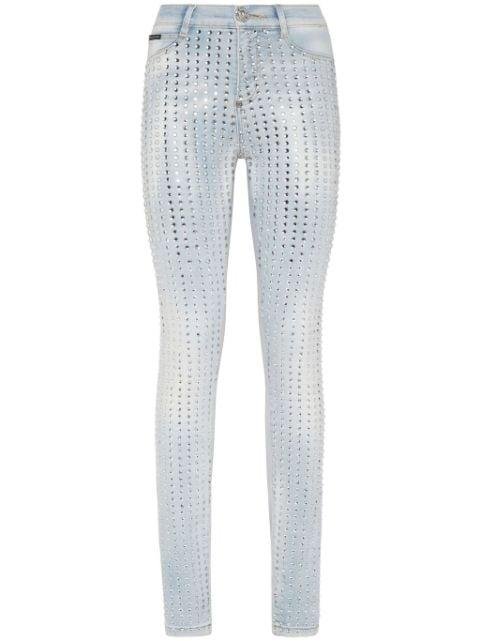 Crystal Pinstripe high-rise jeggings by PHILIPP PLEIN