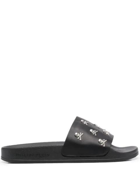Crystal Skull leather slides by PHILIPP PLEIN