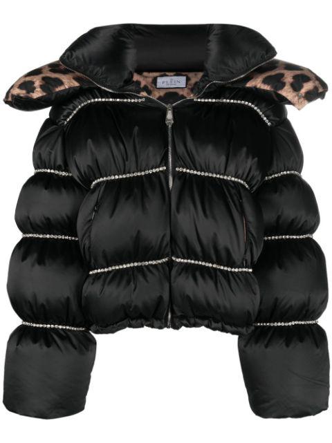 Flame embellished oversized puffer jacket by PHILIPP PLEIN