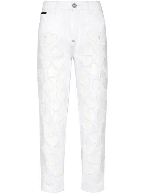 Heart-patches cropped jeans by PHILIPP PLEIN