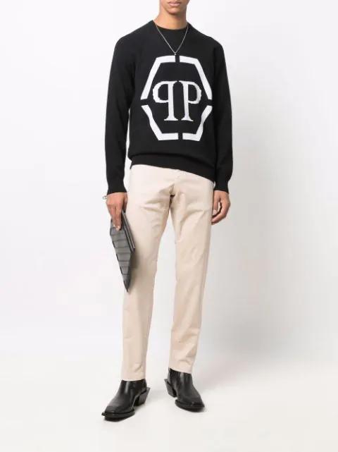 Hexagon-patch slim-fit chinos by PHILIPP PLEIN