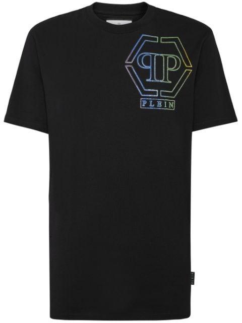 Hexagon rhinestone-embellished cotton T-shirt by PHILIPP PLEIN