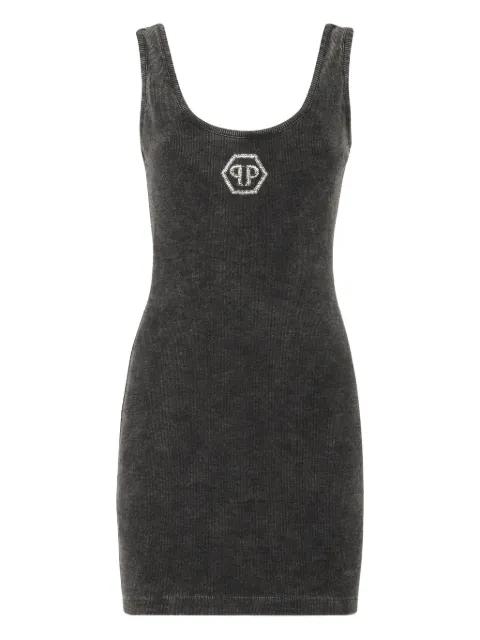 Hexagon ribbed-knit tank mini dress by PHILIPP PLEIN