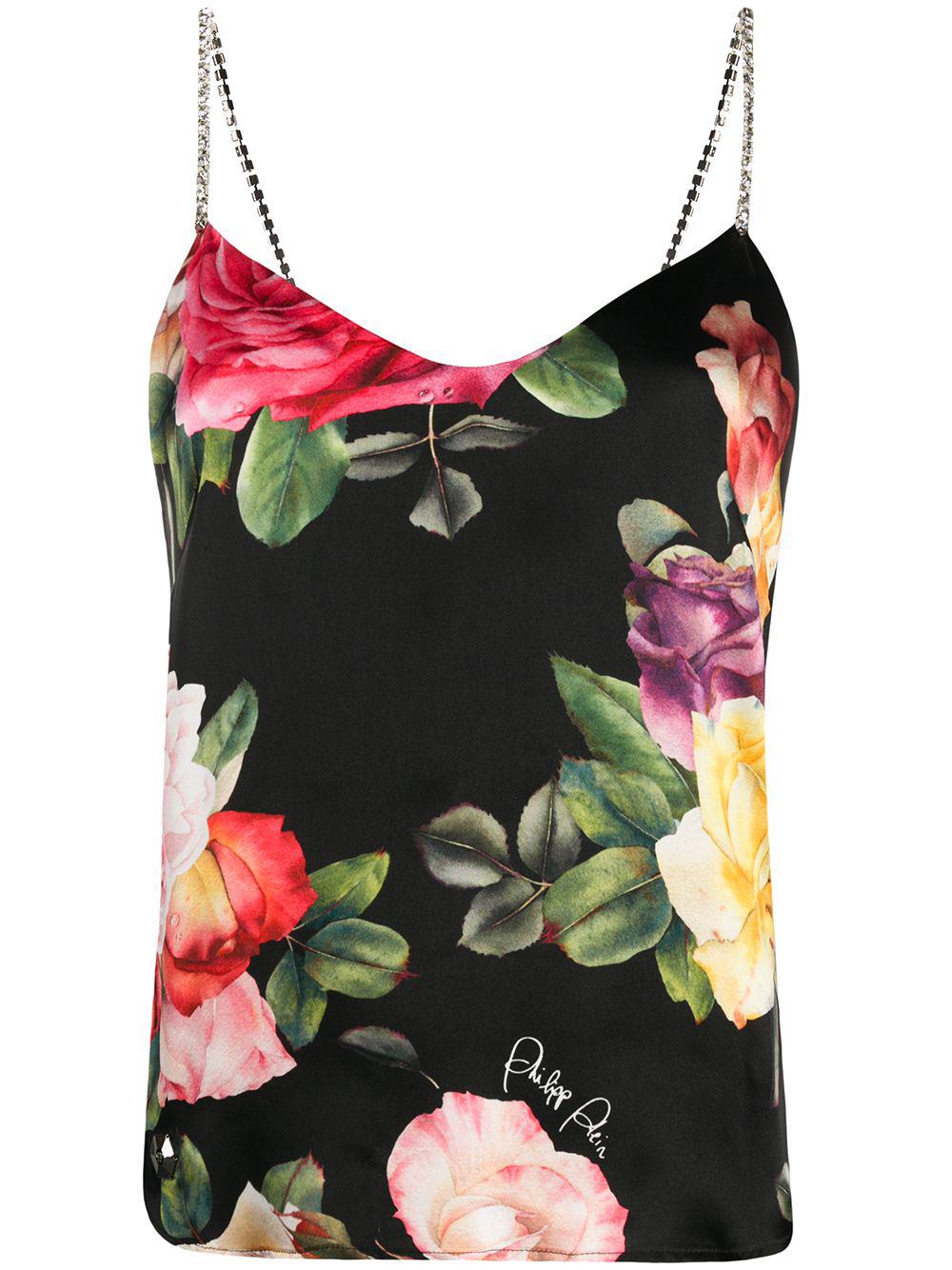 Holiday Flowers print silk vest top by PHILIPP PLEIN