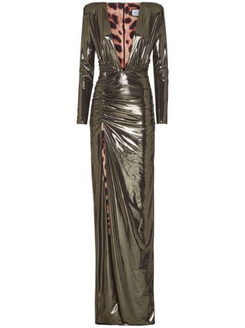 Lamé Jersey Padded Shoulder Lond Dress by PHILIPP PLEIN