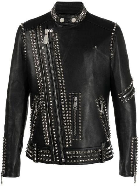 Rockstud-embellished leather biker jacket by PHILIPP PLEIN