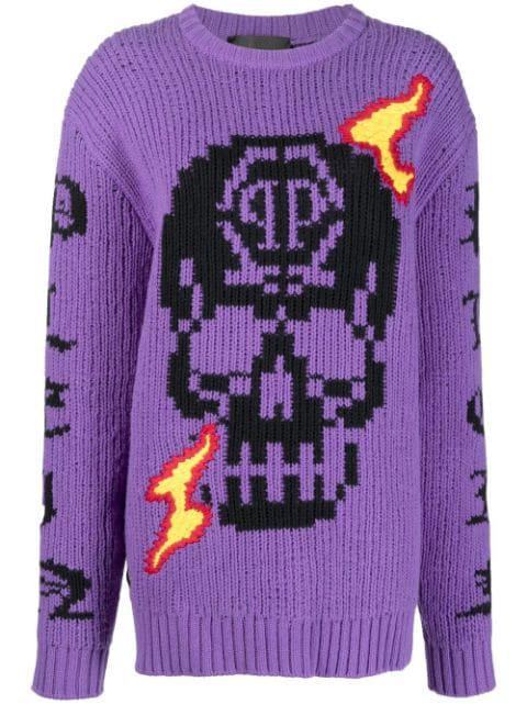 SKull intarsia-knit jumper by PHILIPP PLEIN