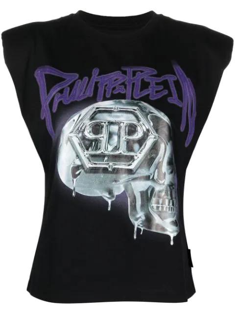 Skull-print Padded-shoulder tank top by PHILIPP PLEIN