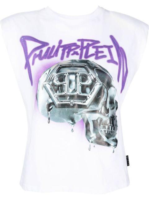 Skull-print Padded-shoulder tank top by PHILIPP PLEIN