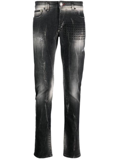 Skull&Bones-embroidered faded jeans by PHILIPP PLEIN
