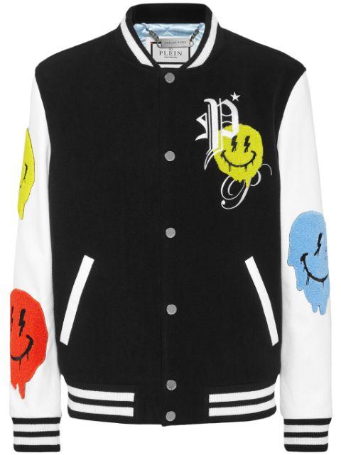 Smile-appliqué varsity jacket by PHILIPP PLEIN