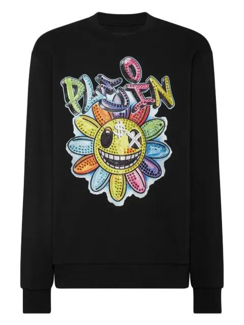 Stones Smile-embellished flower sweatshirt by PHILIPP PLEIN
