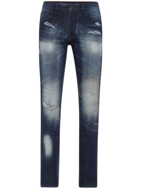 Super Straight dragon-detail jeans by PHILIPP PLEIN