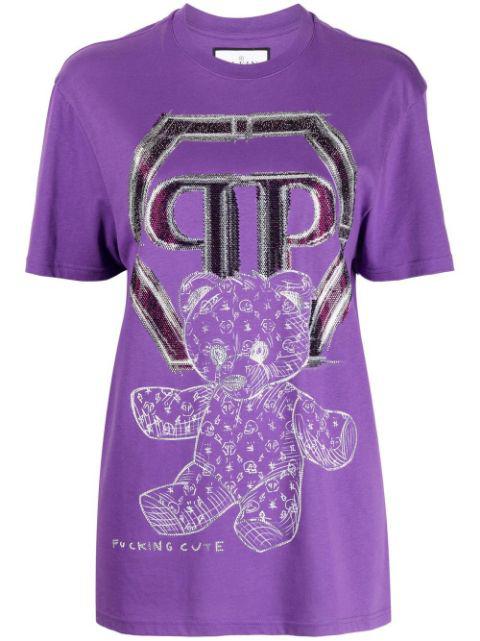 Teddy bear-print cotton T-shirt by PHILIPP PLEIN