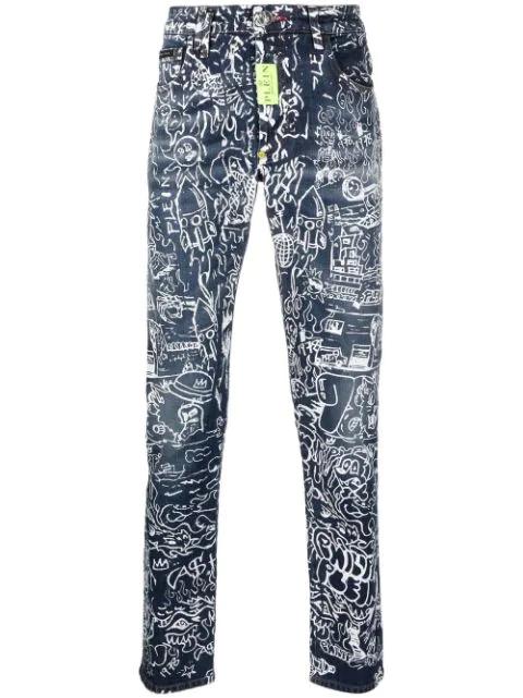 all-over graphic-print jeans by PHILIPP PLEIN