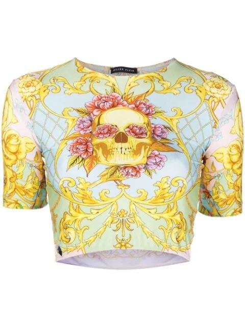 baroque-print crop-top by PHILIPP PLEIN