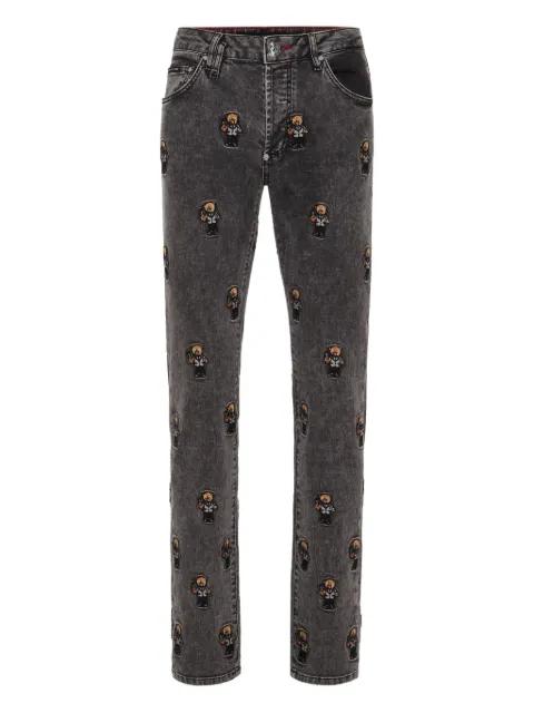 bear-embroidered jeans by PHILIPP PLEIN