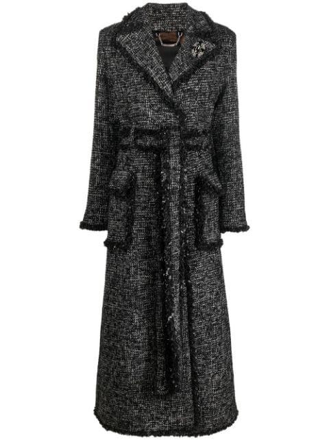 belted-waist bouclé coat by PHILIPP PLEIN