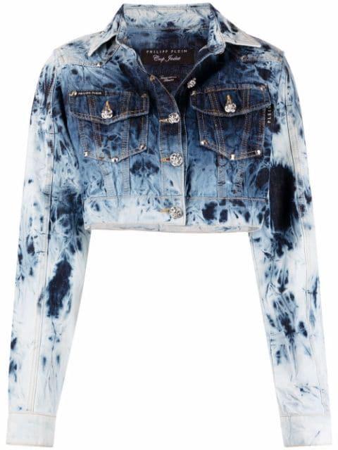 bleached-effect cropped denim jacket by PHILIPP PLEIN