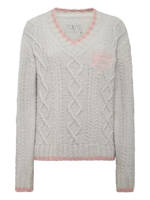 cable-knit v-neck sweater by PHILIPP PLEIN