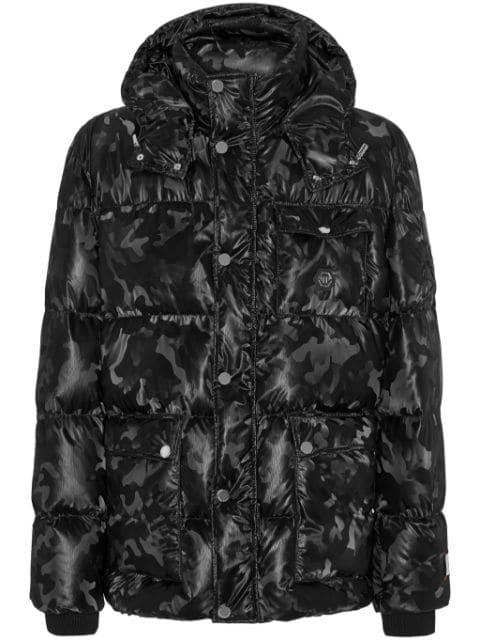 camouflage-print hoodied puffer jacket by PHILIPP PLEIN
