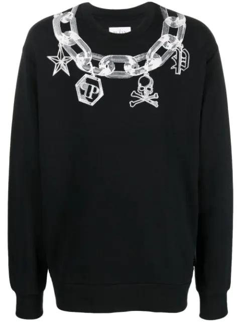 chain link-print crew neck sweater by PHILIPP PLEIN