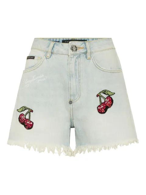 cherry-embroidery denim shorts by PHILIPP PLEIN