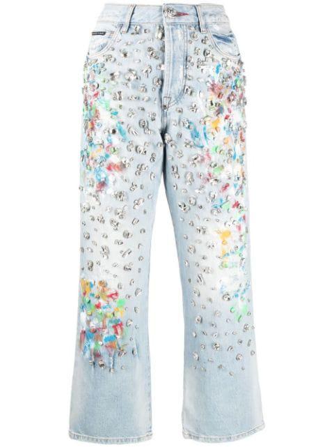 cropped rhinestone-embellished jeans by PHILIPP PLEIN
