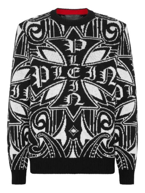 cross-pattern lambswool pullover sweater by PHILIPP PLEIN