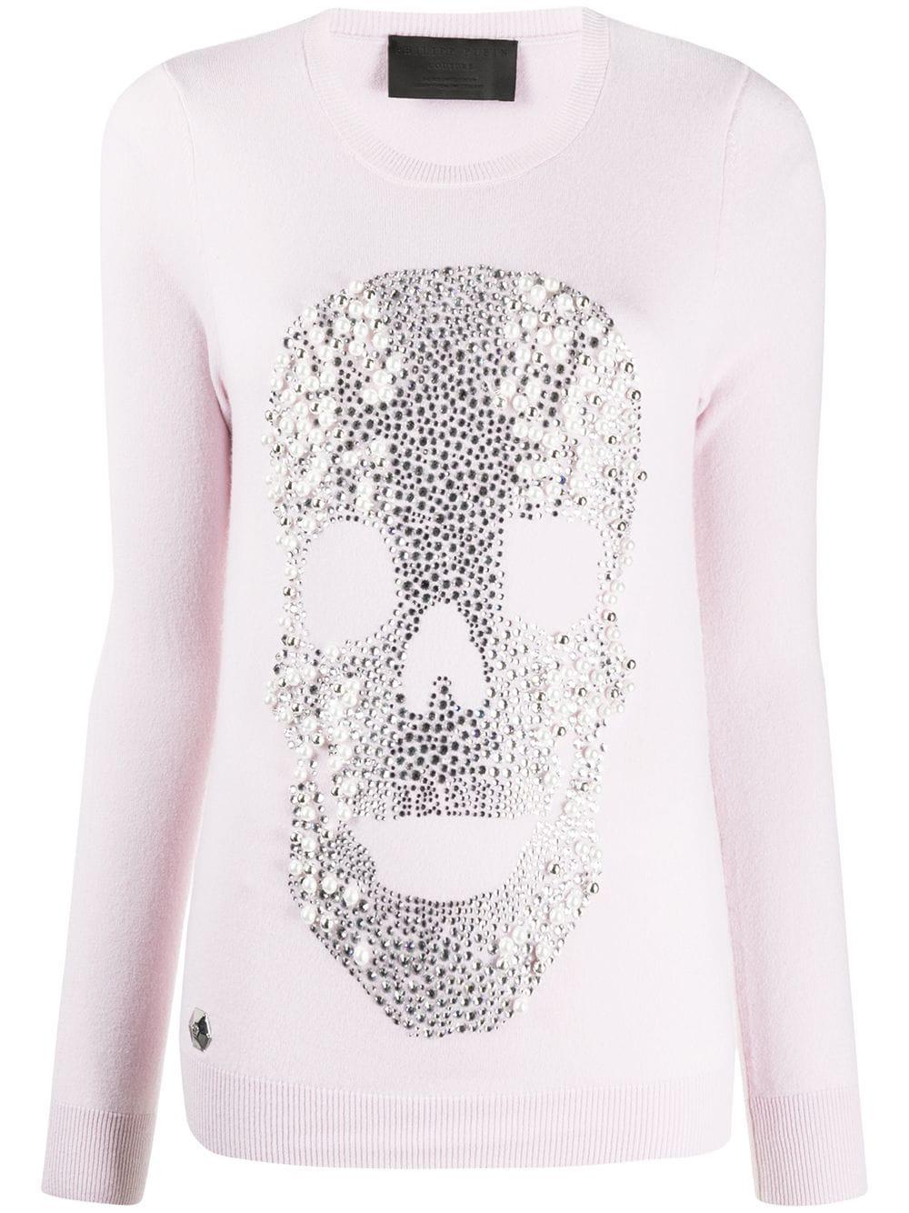 crystal and pearl skull jumper by PHILIPP PLEIN