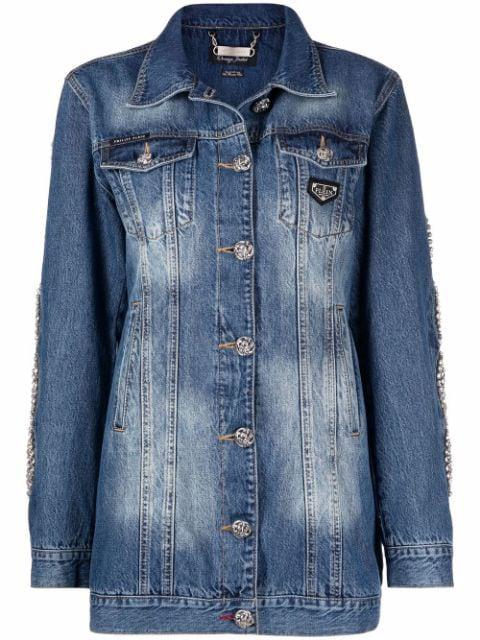 crystal-cable denim jacket by PHILIPP PLEIN