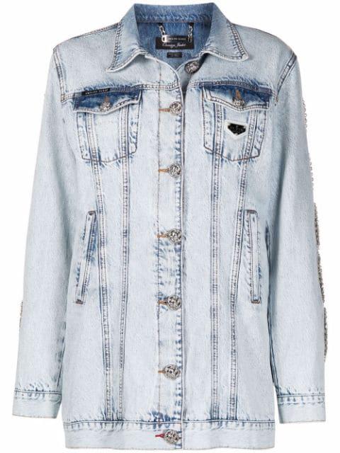 crystal-cable denim jacket by PHILIPP PLEIN