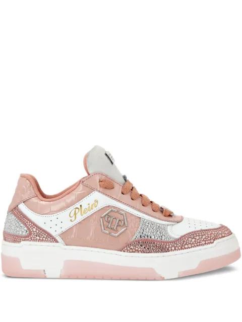 crystal-embellished croc-embossed leather sneakers by PHILIPP PLEIN
