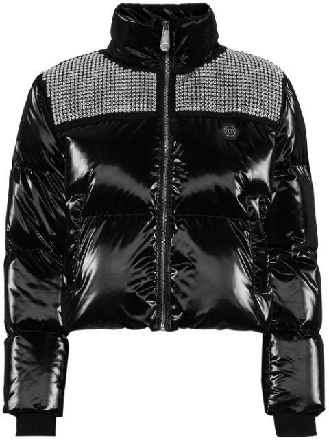 crystal-embellished cropped puffer jacket by PHILIPP PLEIN