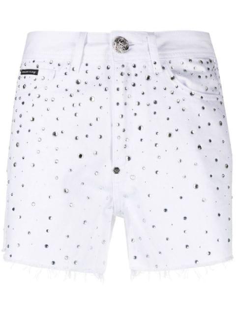 crystal-embellished denim shorts by PHILIPP PLEIN